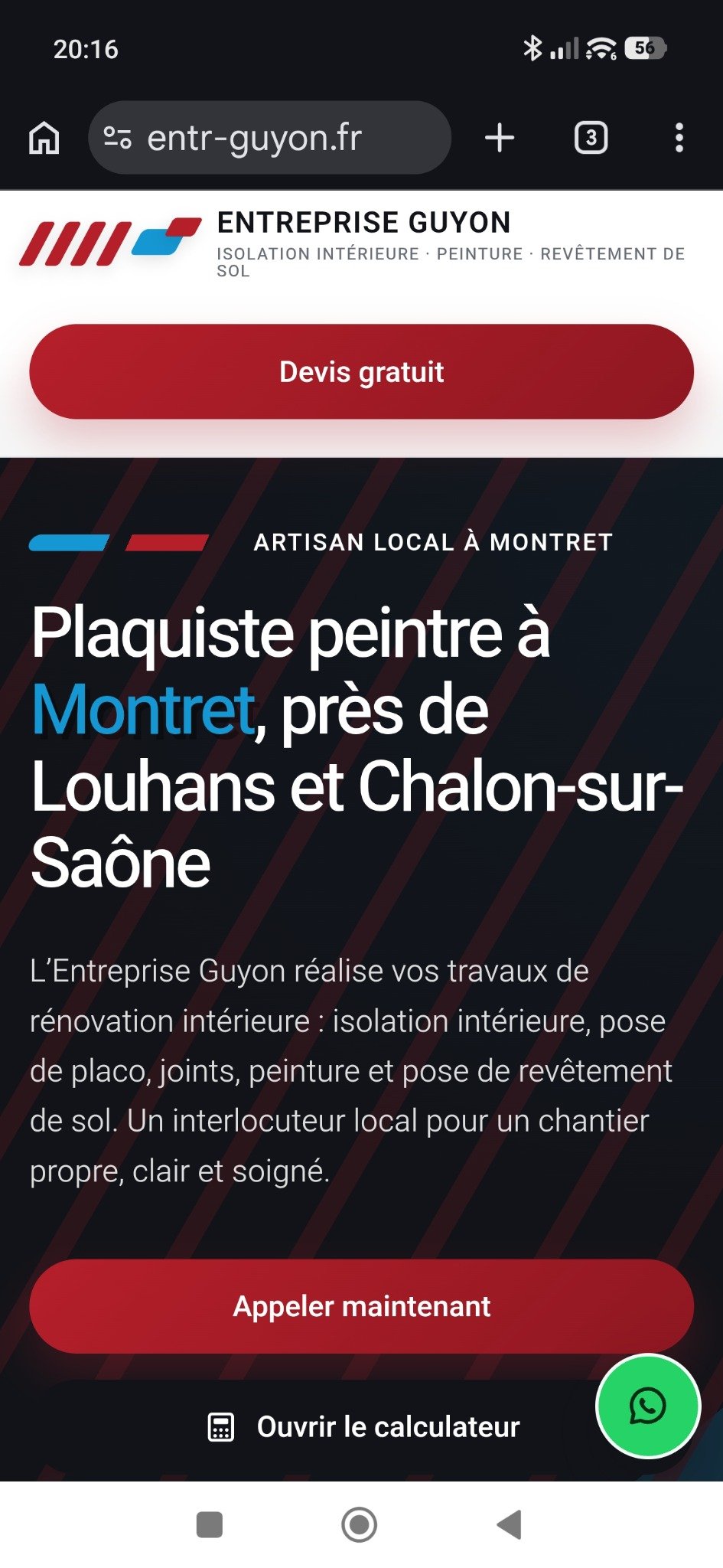 Aperçu mobile du site Entreprise Guyon