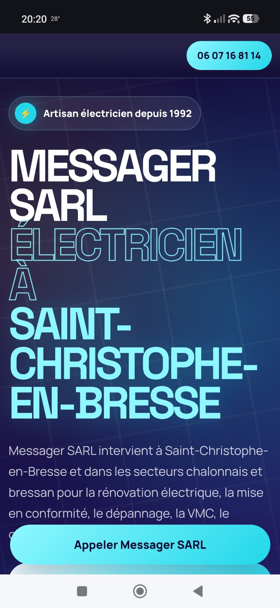 Aperçu mobile du site Messager SARL