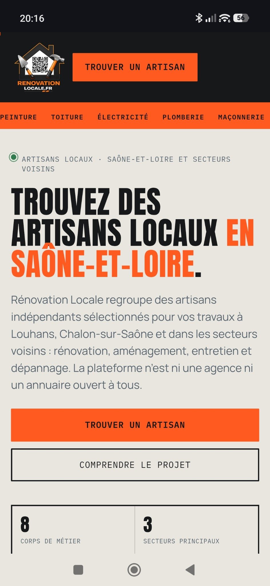 Aperçu mobile du site Rénovation Locale